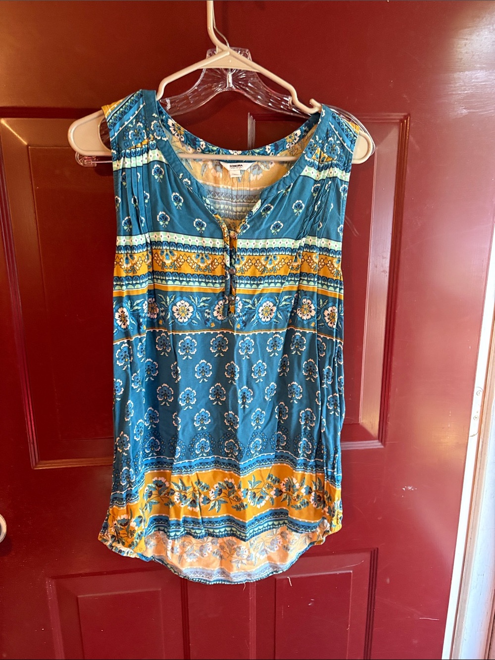 Blue and yellow blouse